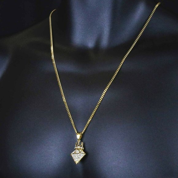 14k Gold Diamond 24" Cuban Chain + Pendant - Picture 2 of 7